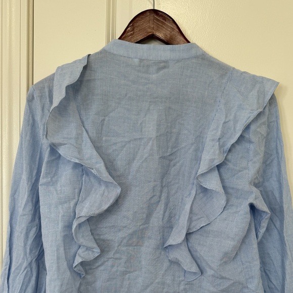 Light Blue Ruffled Button-Up Blouse - Picture 2 of 6